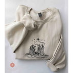 Nativity Scene Embroidered Catholic Christmas Sweatshirt - Sweatshirt