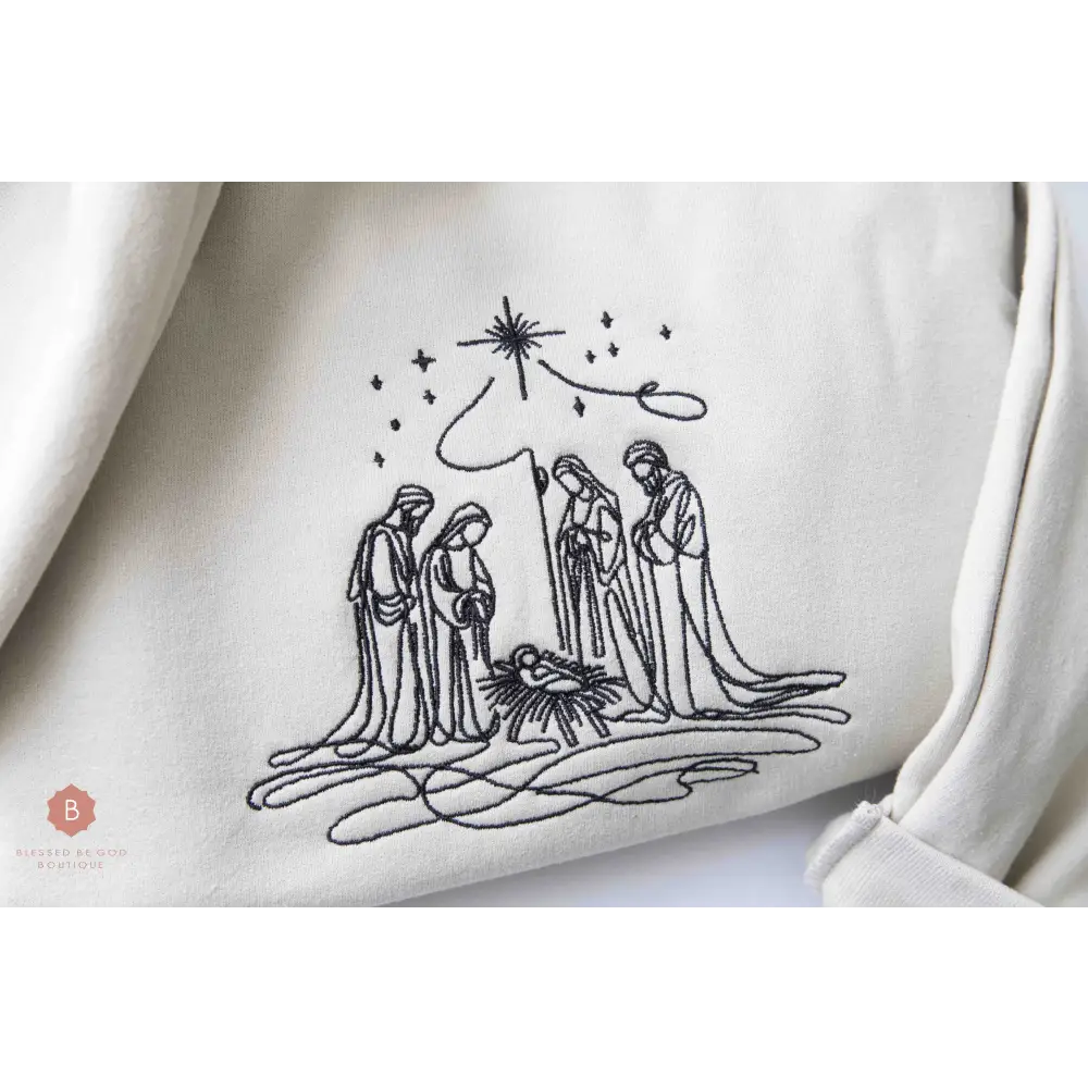 Nativity Scene Embroidered Catholic Christmas Sweatshirt - Sweatshirt