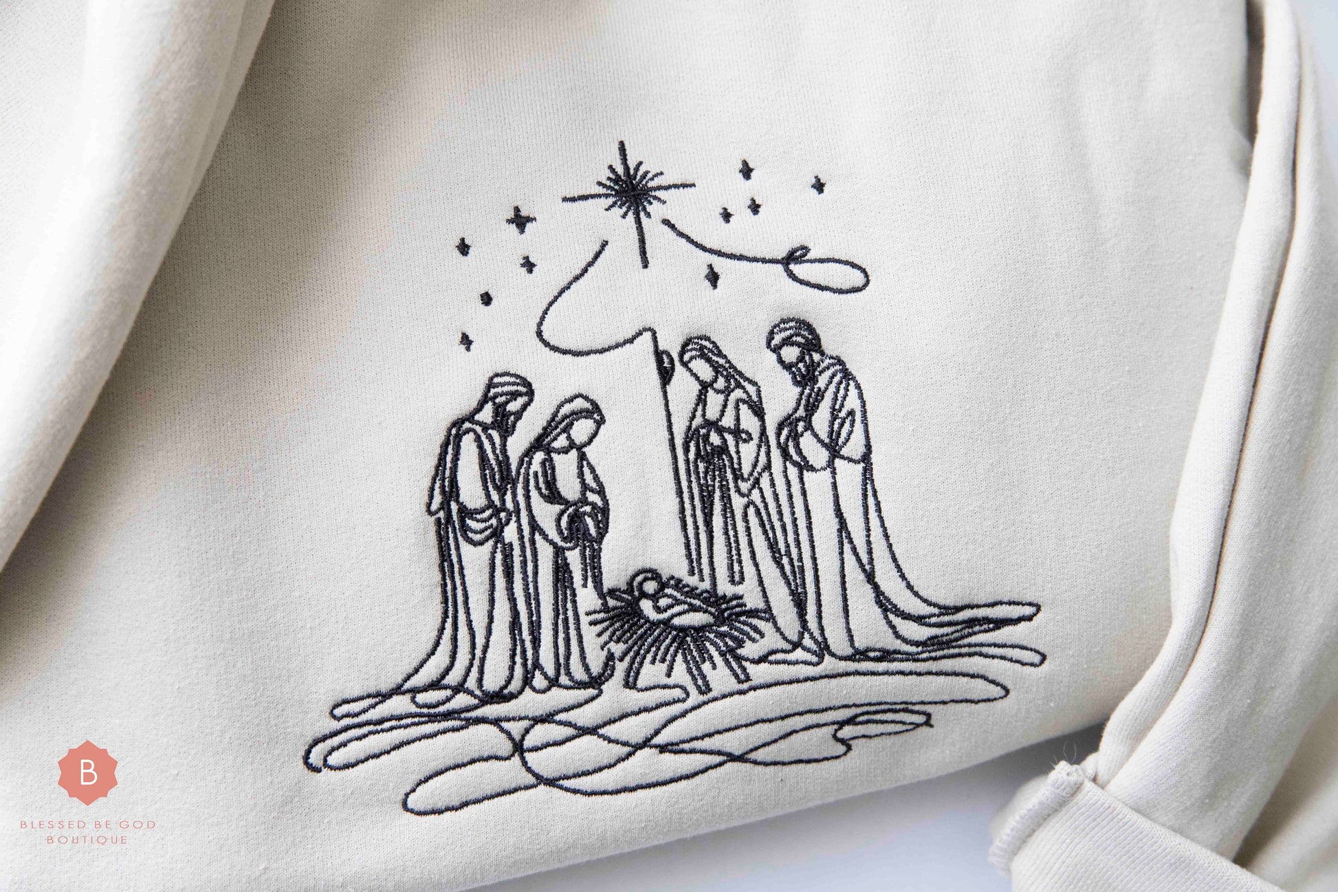 Nativity Scene Embroidered Catholic Christmas Sweatshirt - RTS - Sweatshirt