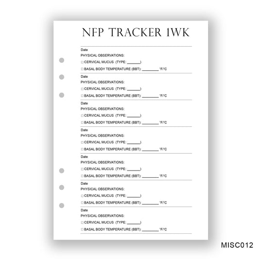 NFP 1 Week Tracker Journaling Page - Paper products