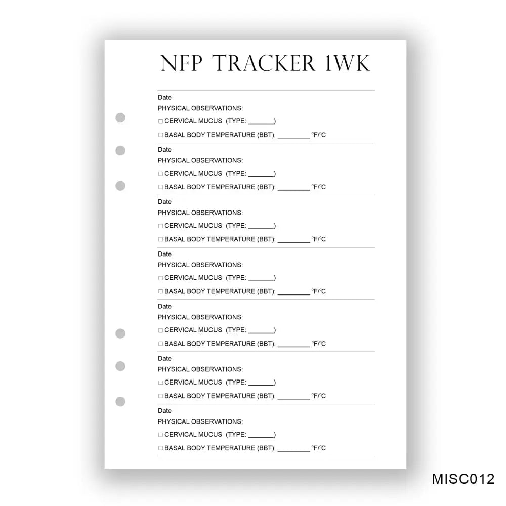 NFP 1 Week Tracker Journaling Page - Paper products