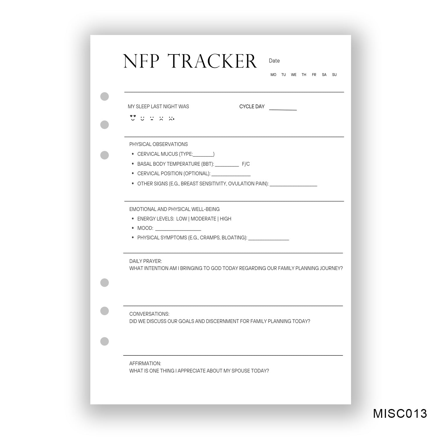 NFP Tracker Journaling Page - Paper products