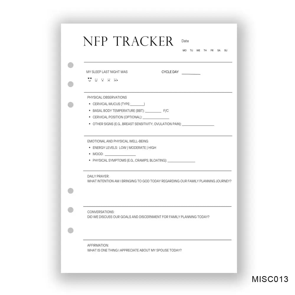 NFP Tracker Journaling Page - Paper products