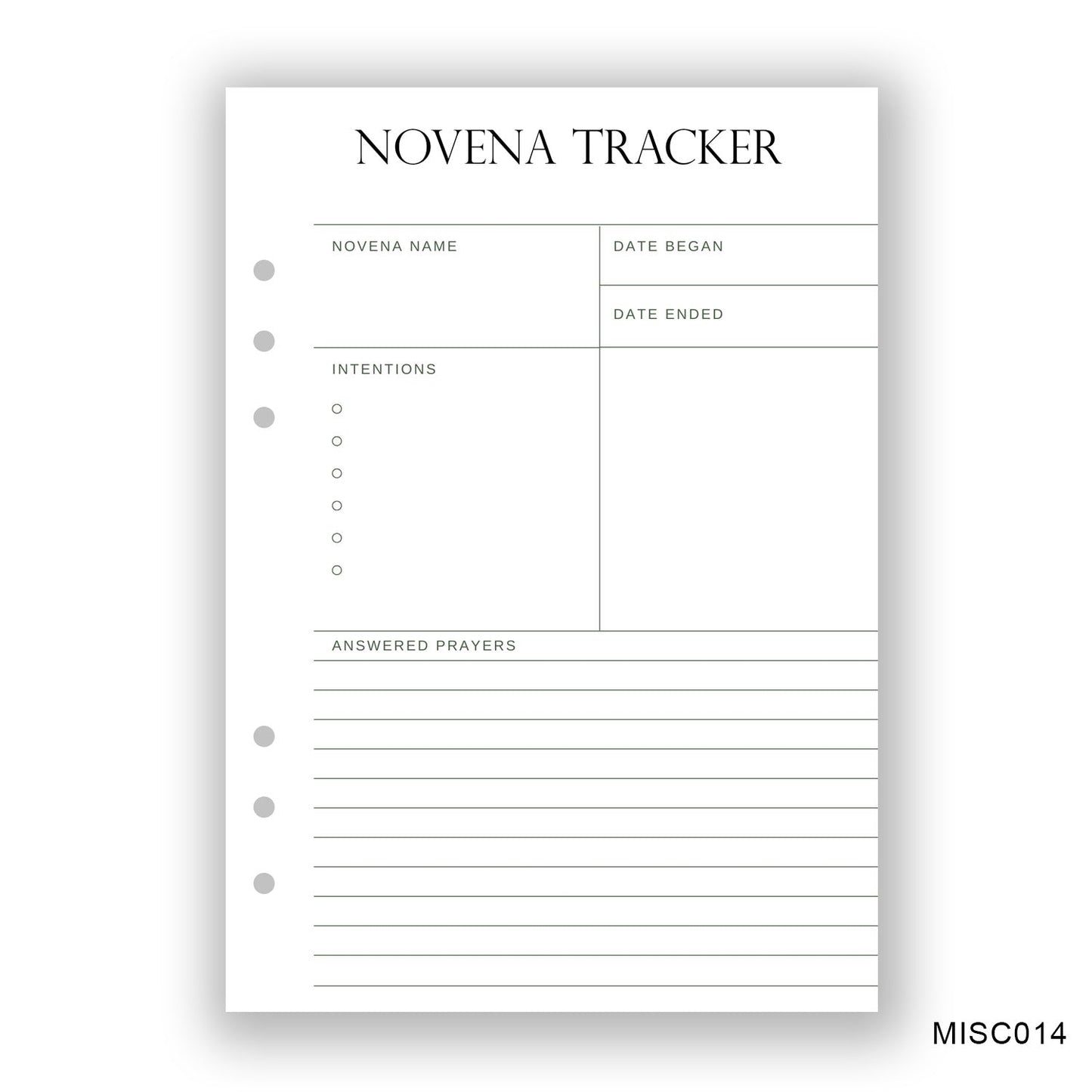 Novena Tracker Journaling Page - Paper products