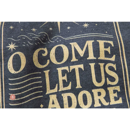 O Come Let Us Adore Him Distressed Catholic Gold Graphic Sweatshirt - Sweatshirt