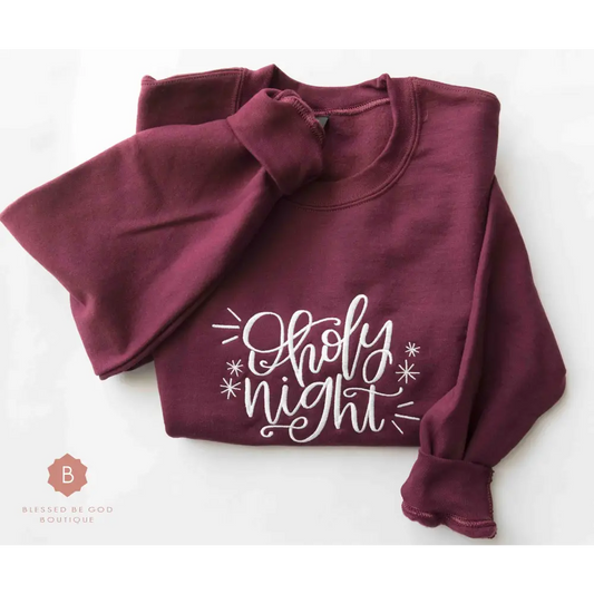 O Holy Night Embroidered Catholic Christmas Sweatshirt - Sweatshirt