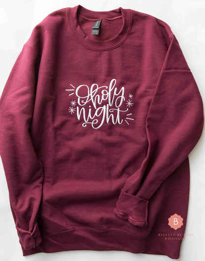 O Holy Night Embroidered Catholic Christmas Sweatshirt - Sweatshirt
