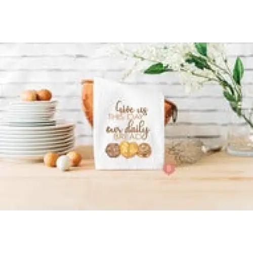 Our Daily Bread Catholic Dish Towel - White / 28’’ × 28’’ - Home Decor