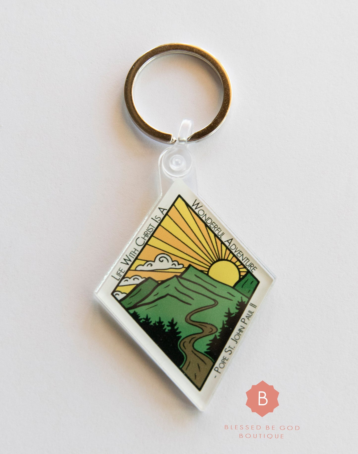 Pope John Paul II Life with Christ Keychain Catholic Acrylic - Keychains