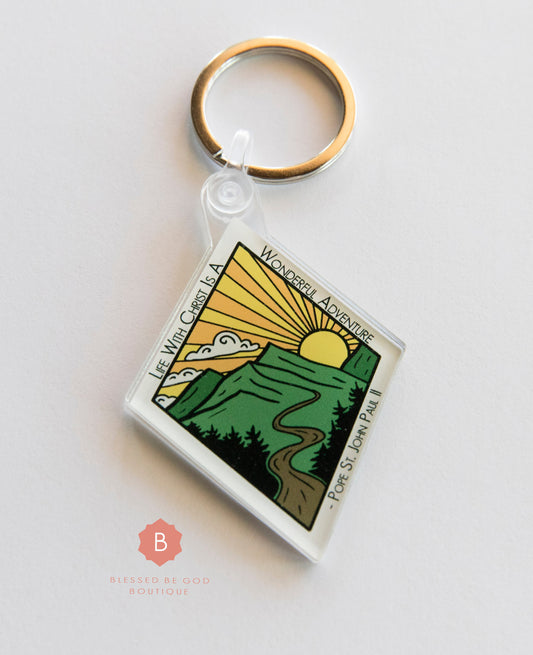 Pope John Paul II Life with Christ Keychain Catholic Acrylic - Keychains
