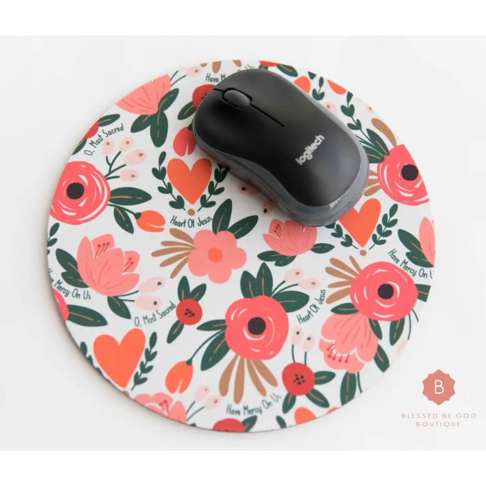 Sacred heart Jesus Catholic Mouse Pad - One size / Round - Home Decor