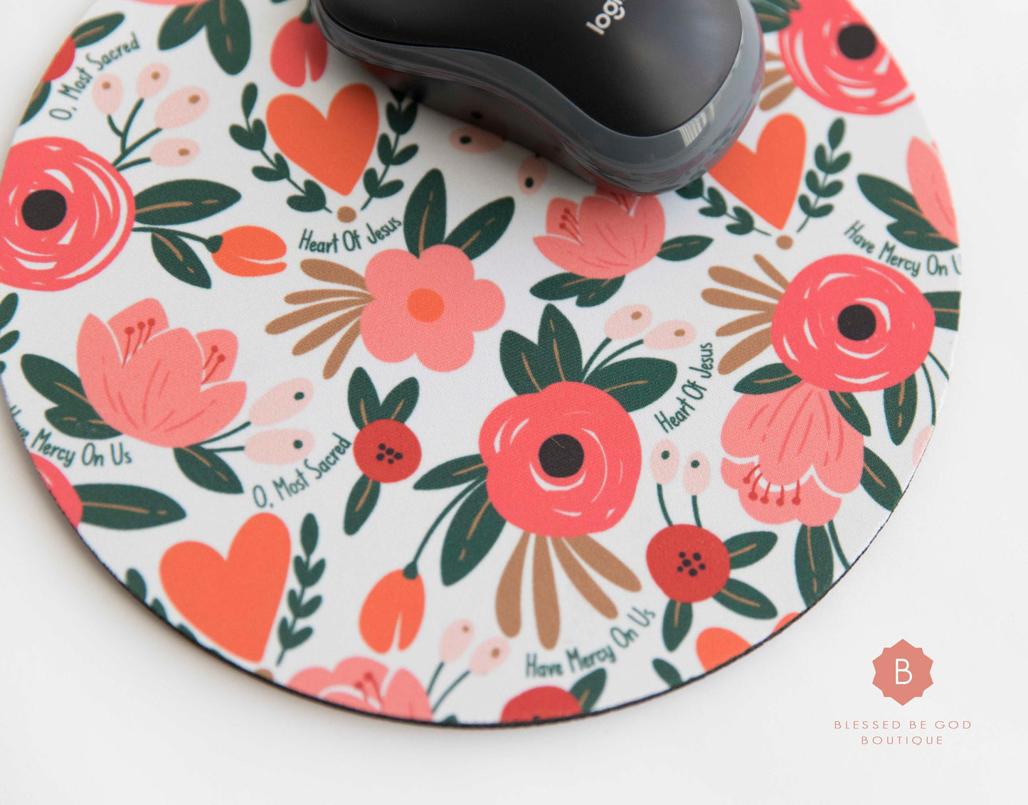 Sacred heart Jesus Catholic Mouse Pad - One size / Round - Home Decor