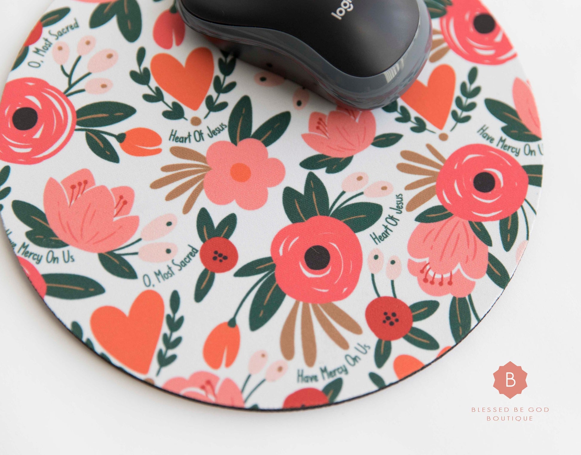 Sacred heart Jesus Catholic Mouse Pad - One size / Round - Home Decor