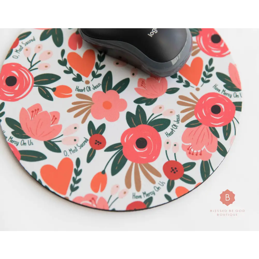 Sacred heart Jesus Catholic Mouse Pad - One size / Round - Home Decor