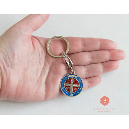 St. Benedict Catholic keychain. Blue - Keychains