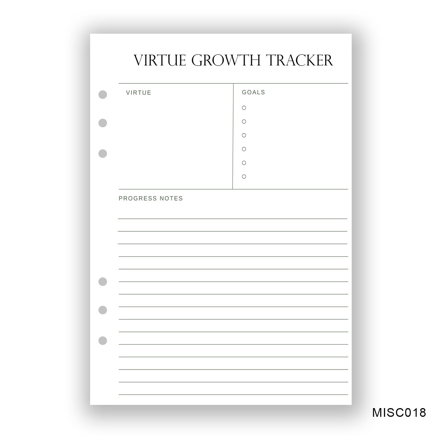 Virtue Growth Tracker Journaling Page - Paper products