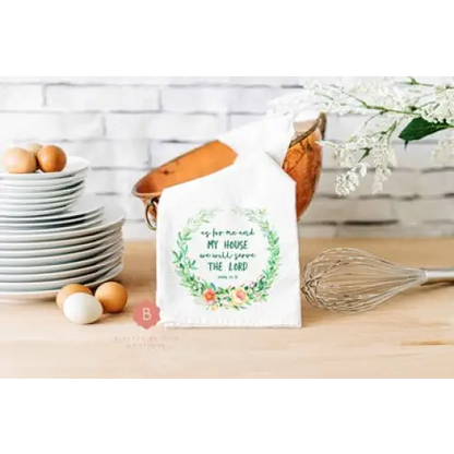 We Will Serve the Lord Catholic Dish Towel - White / 28’’ × 28’’ - Home Decor