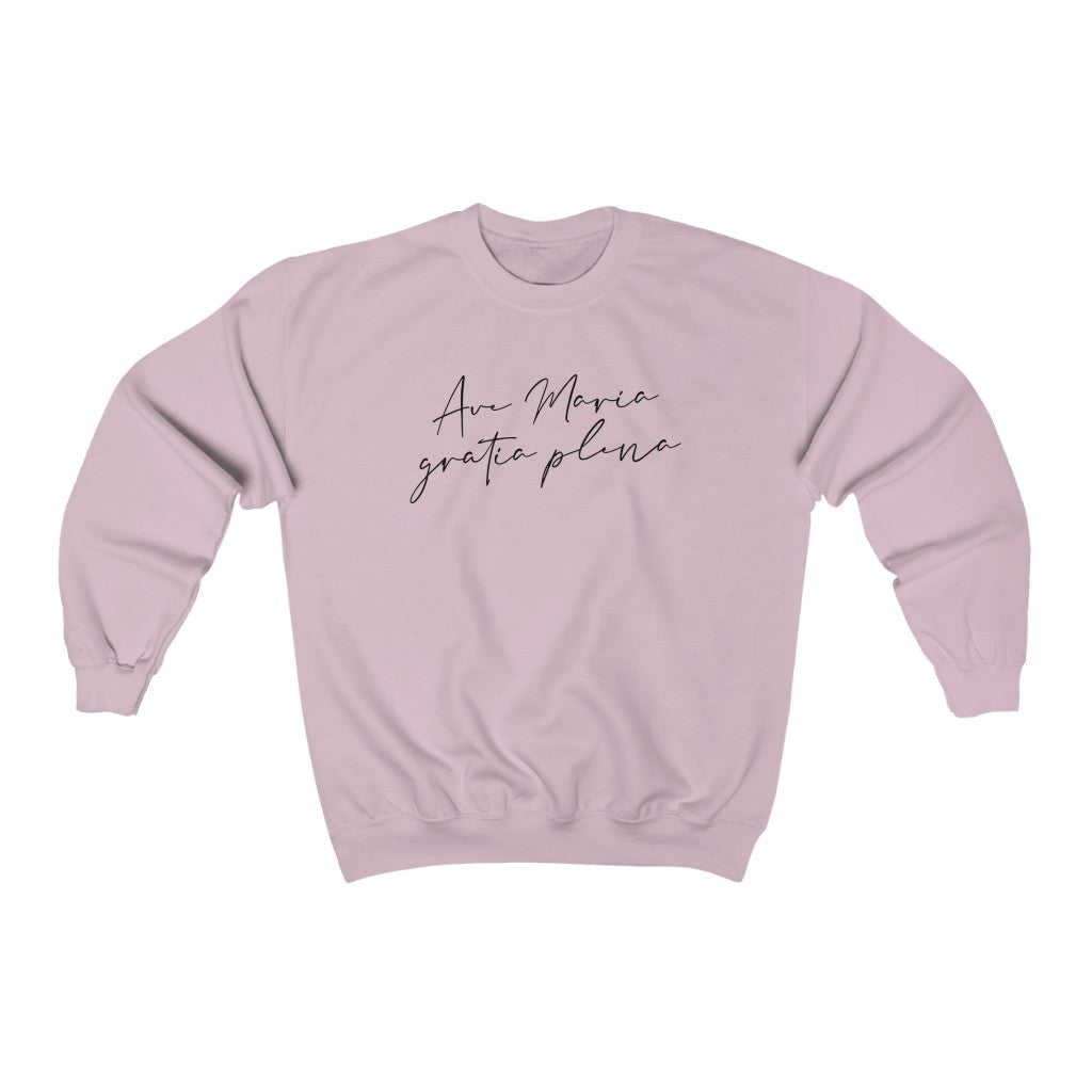 Ave Maria Catholic Sweatshirt, Grey, White, Pink