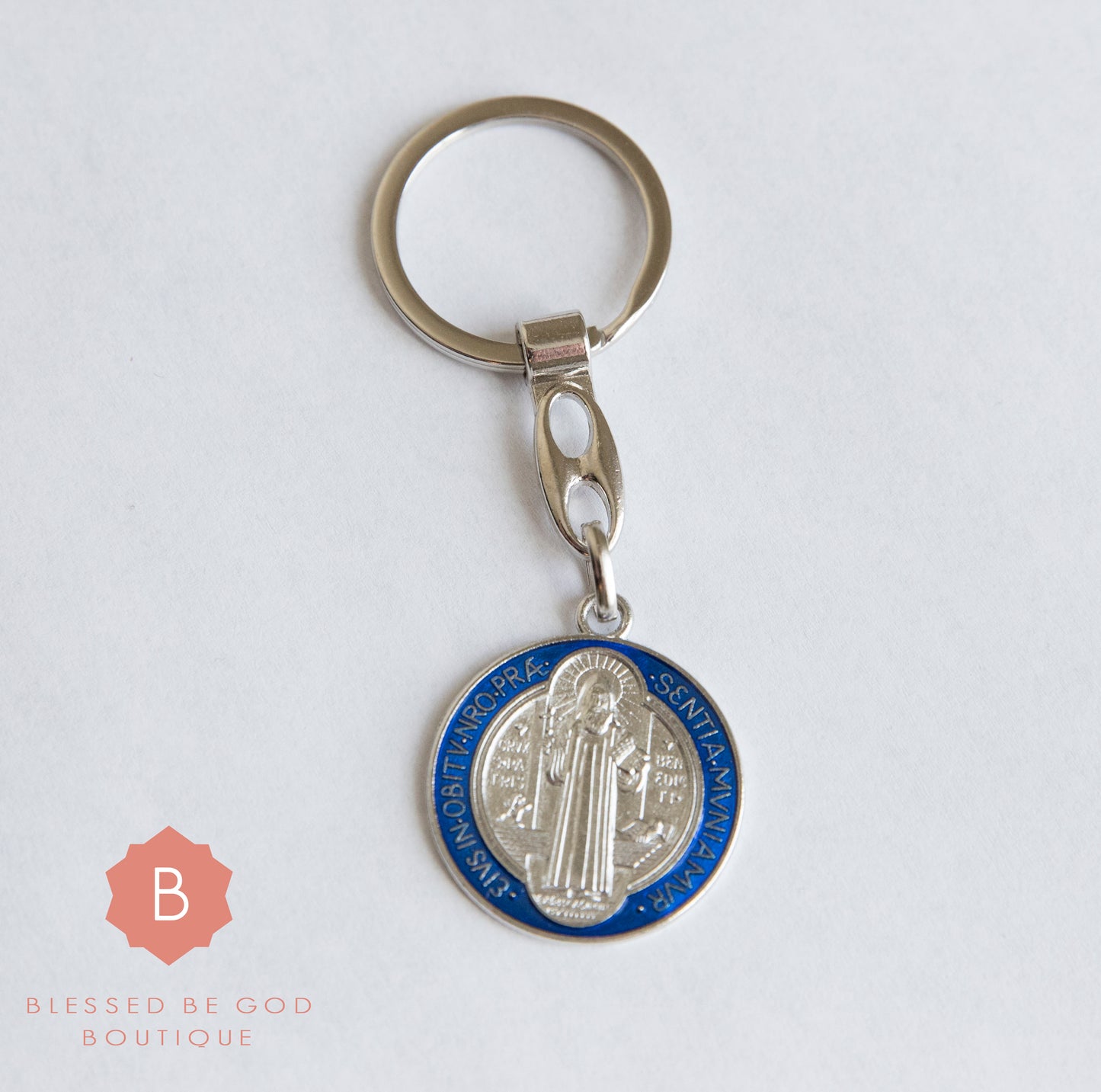 St. Benedict Catholic keychain. Blue