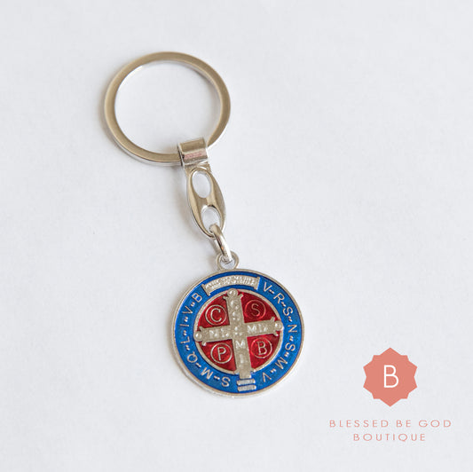 St. Benedict Catholic keychain. Blue