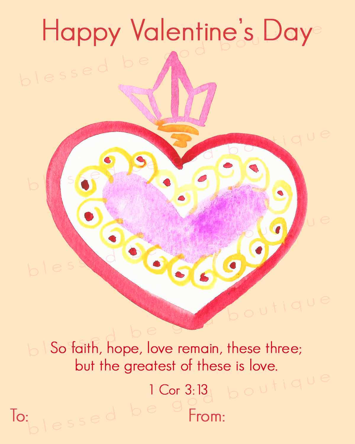 Catholic Valentine's Day Cards Printable, Children's exchange cards