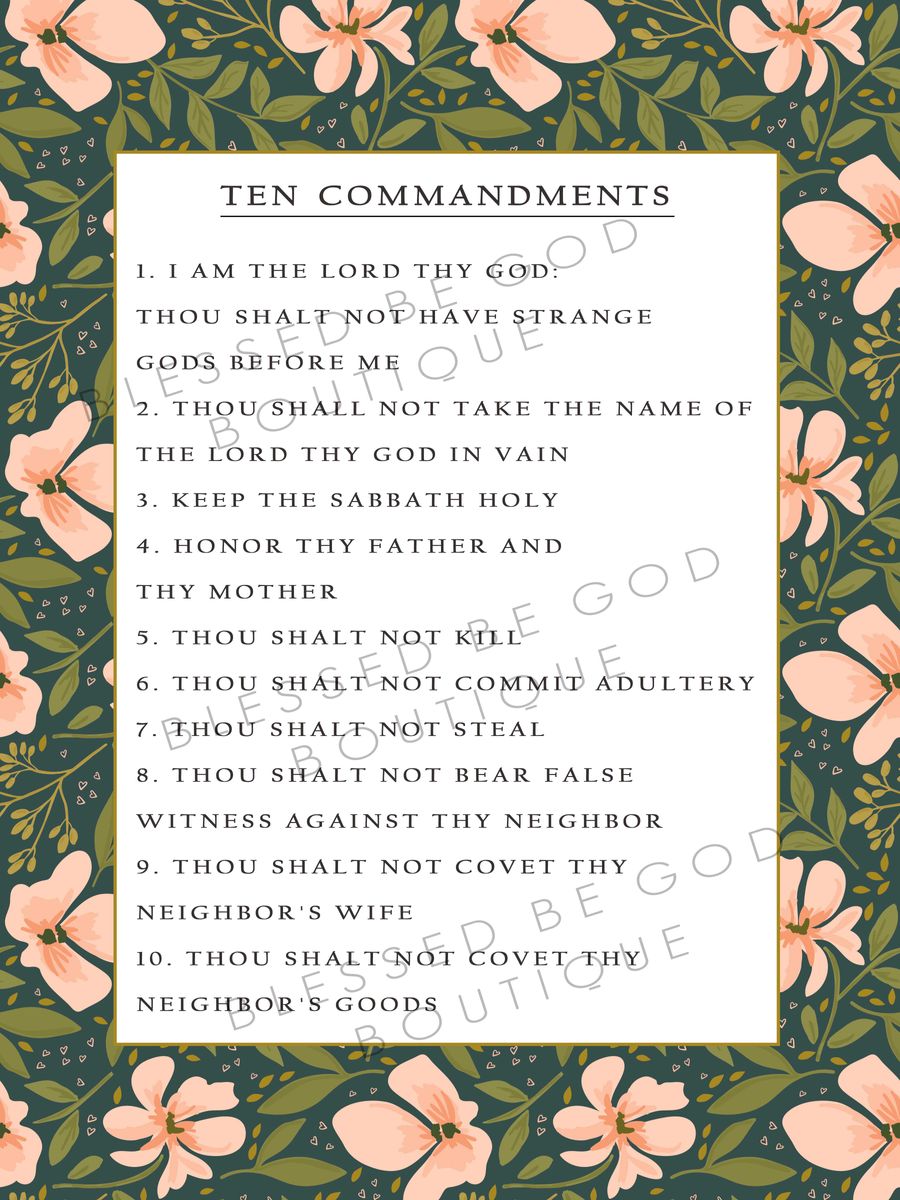 The Ten Commandments, Catholic Art, 12x16