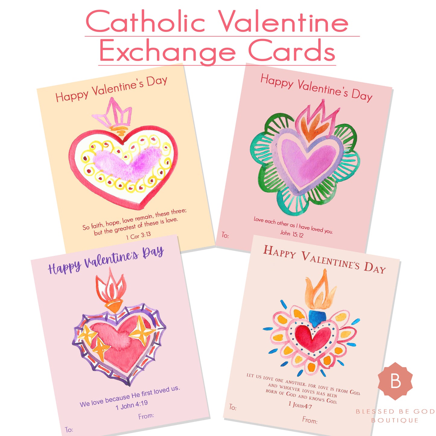 Catholic Valentine's Day Cards Printable, Children's exchange cards