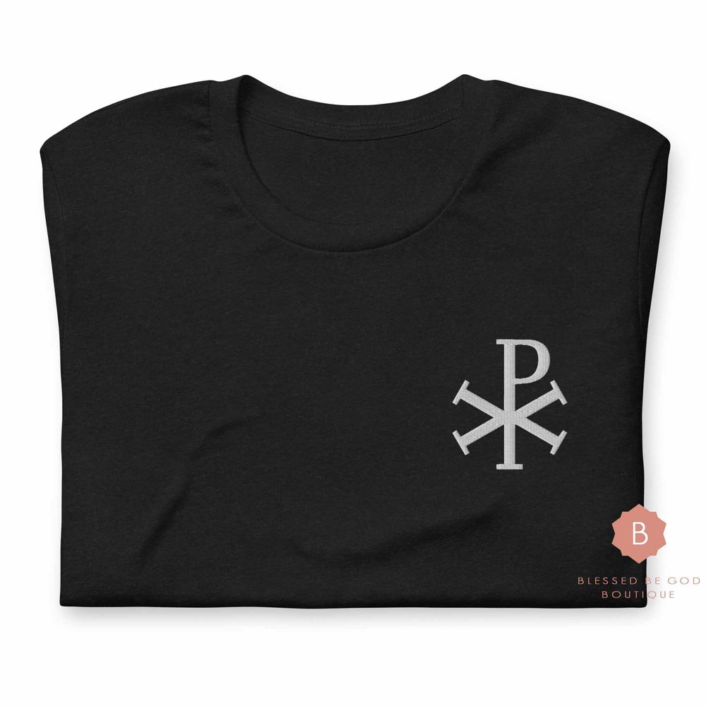 Chi-Rho Men's Catholic tee, Embroidered t-shirt